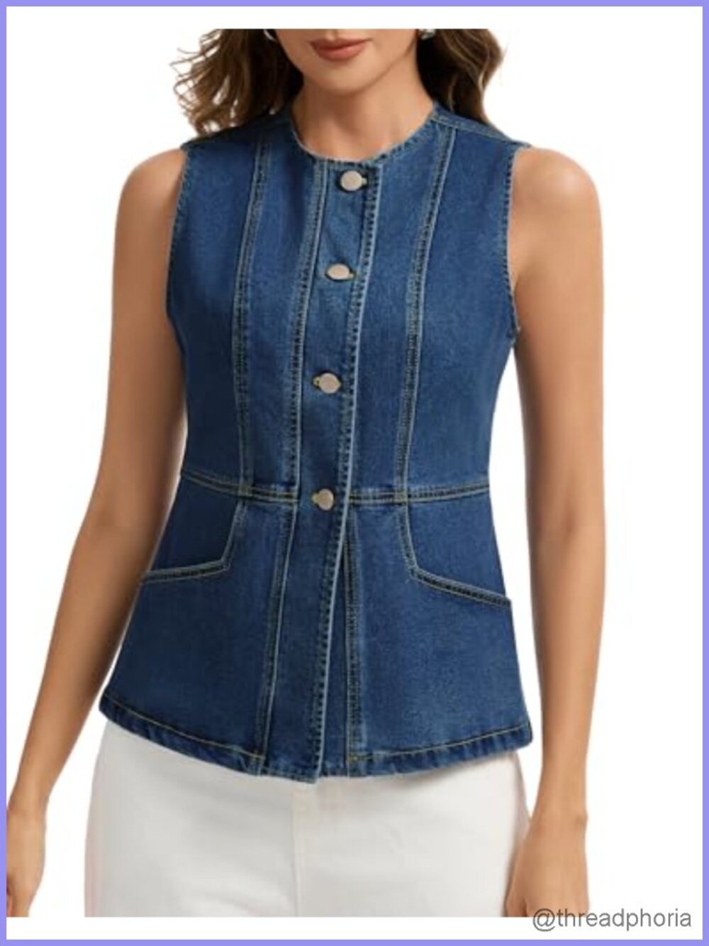 Sleeveless Denim Vest Top Button Down Fitted Jean Vest